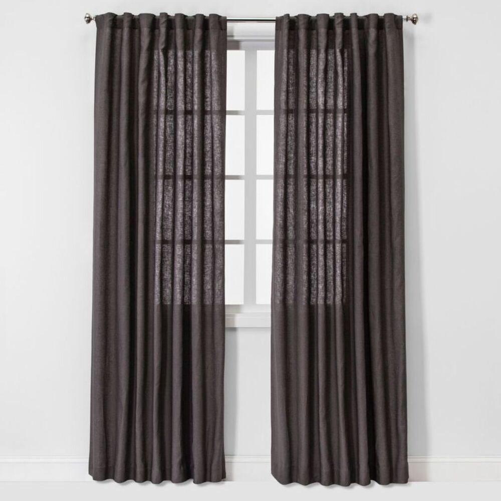 54"x84" Light Filtering Linen Blend Window Curtain Panel - Brown/Dark Gray